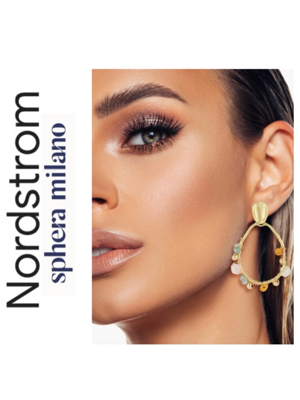Nordstrom x SPHERA MILANO Gold Plated Beaded Open Teardrop Dangle Earrings